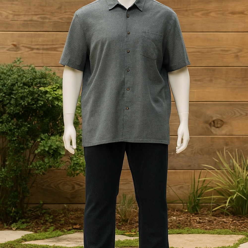 Croft & Barrow Shirt Mens Large Gray Short Sleeve Button Down Easy Care